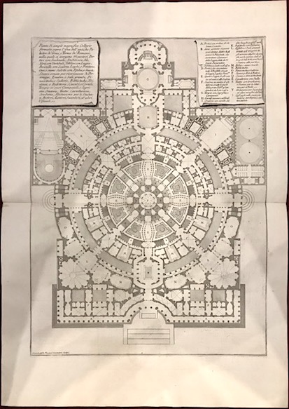 Piranesi Giovanni Battista (1720-1778) Pianta di ampio magnifico Collegio formata sopra l'idea dell'antiche Palestre de' Greci, e Terme de' Romani... 1761 Roma (si vendono presso l'Autore nel palazzo del Signor Conte Tomati su la strada Felice alla Trinità  de' Monti)